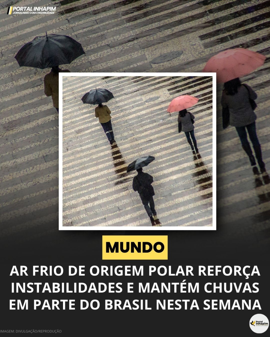 Ar frio de origem polar reforça instabilidades e mantém chuvas em parte do Brasil nesta semana